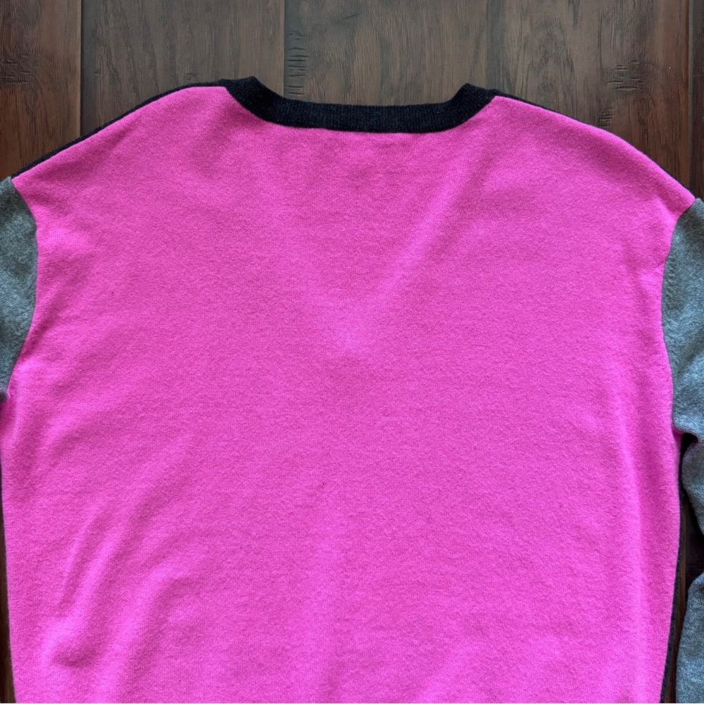 Autumn Cashmere 100% Cashmere Colorblock Sweater L Pink Grey Fuzzy Soft Luxury - Picture 12 of 16